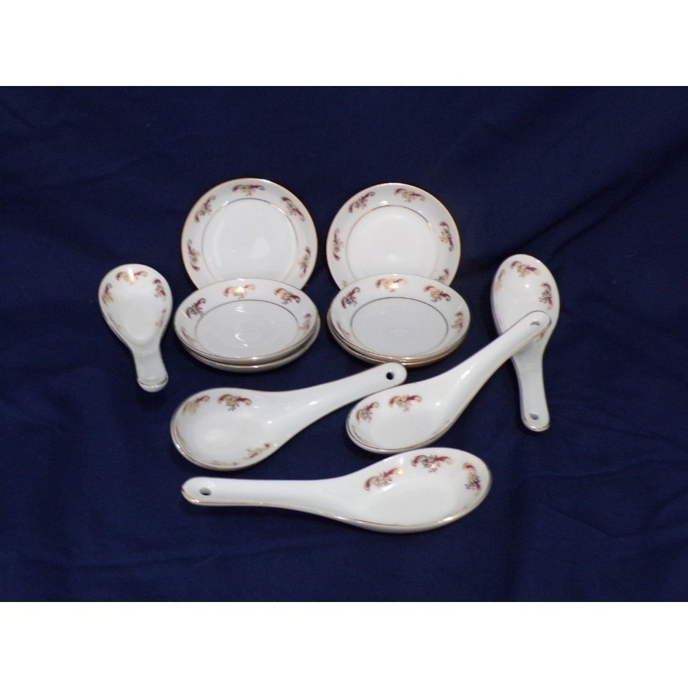 Vintage Tatung Bone China Dinnerware Dipping Bowl & Spoons 10 Piece Set